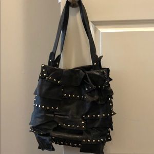 Bulga black studded fringe tote